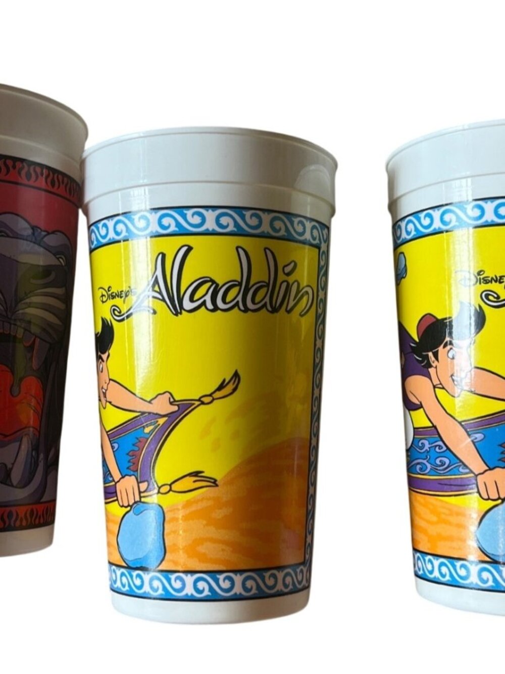 Burger King Aladdin 3 souvenir plastic tumbler 7" cups Vintage